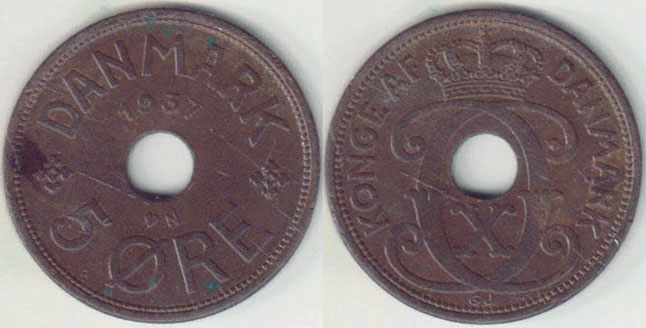 1937 Denmark 5 Ore A008870